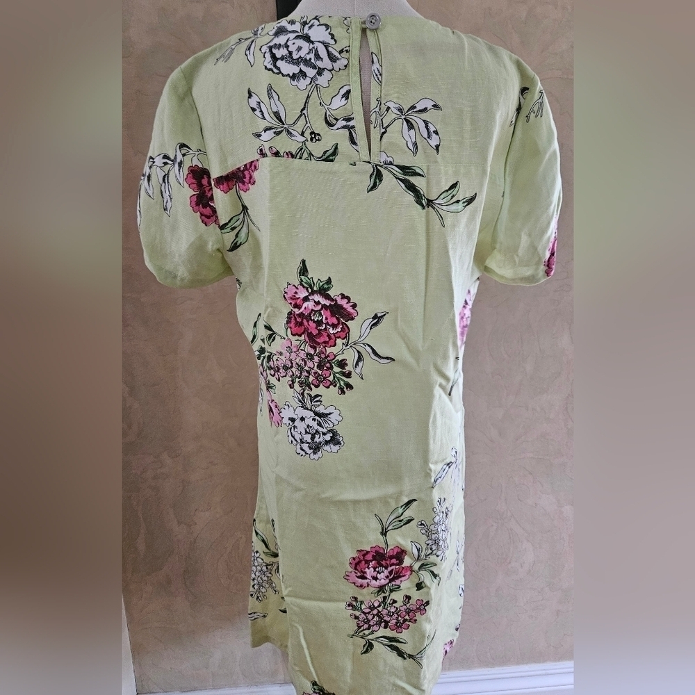 Joules Linen Green Floral Front Pockets Short Sleeve Shift Dress-Size 10 - Picture 4 of 6